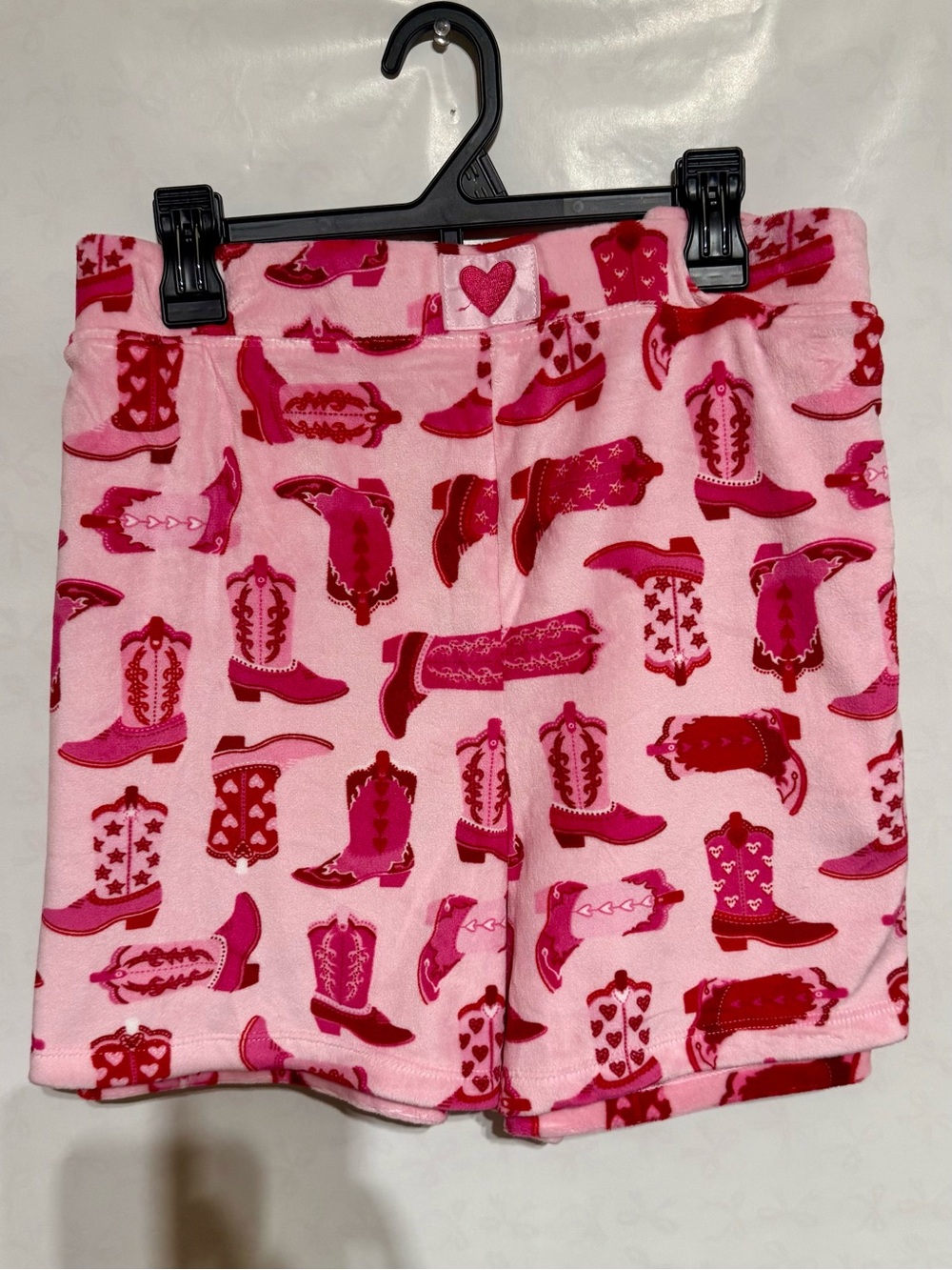 Girls Pink Fuzzy Cowboy Boot Print Shorts